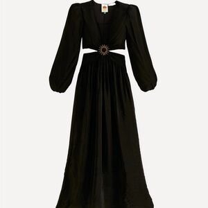 Farm Rio Sun Black Cut Out Long Sleeve Maxi Dress